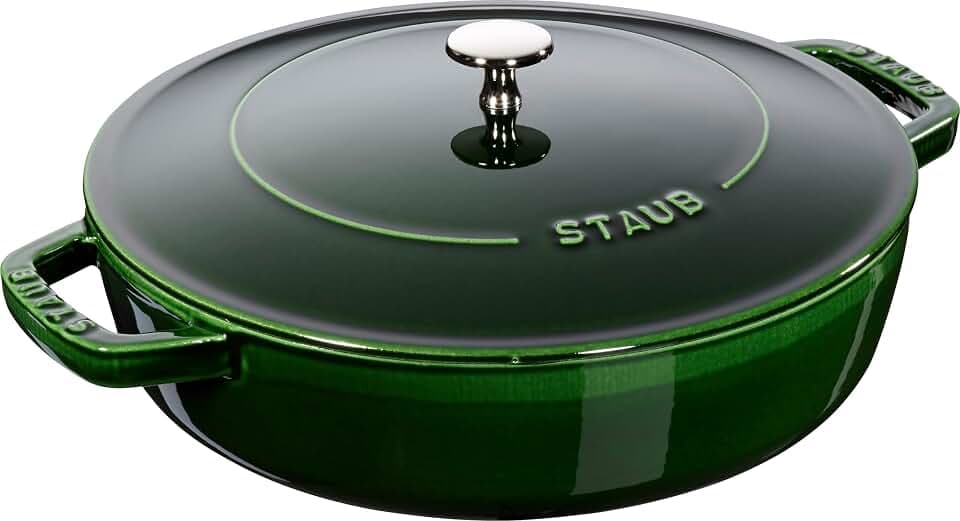 STAUB Schmorpfanne, Chistera Bräter, 28 cm, 3,7 L, Induktionsgeeignet, Aroma-Regen, Made in France, Basilikum-Grün