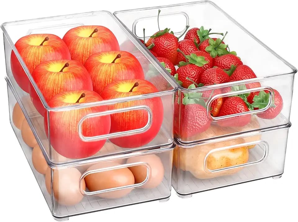 Kühlschrank Organizer Stapelbar, Aufbewahrungsbox Küche (4 Stück)