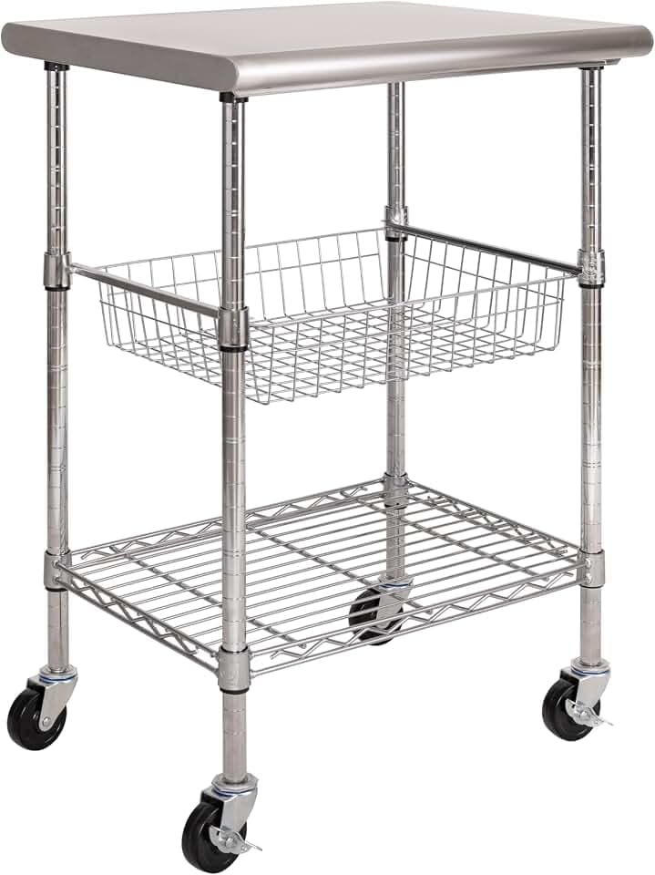 Stainless-Steel Commercial-Grade NSF-Certified Prep Table Cart, 24"W x 20"D