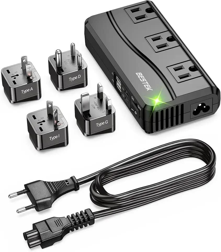 BESTEK Universal Travel Adapter 220V to 110V Voltage Converter, 250W Step Down Power Converter with 4 USB Ports(PD20W) & 3 AC Outlets and EU/UK/AU/US/India Worldwide Plug Adapter