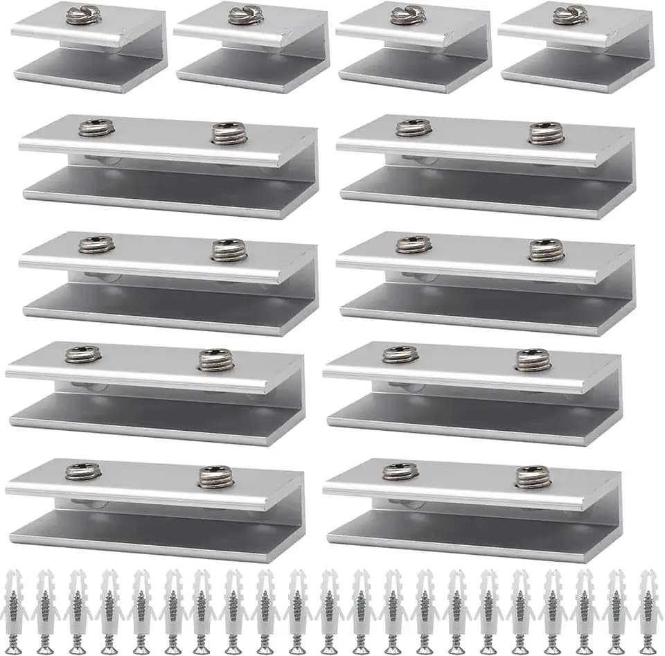 Glashalter 12 Stück Aluminiumlegierung Rechteck Klemmen mit Schrauben Einstellbare Glasklemme für 8-10 mm Dicke Glas, für Fenster Geländer Treppe Badezimmer (4 Einzel+8 Doppel Loch)