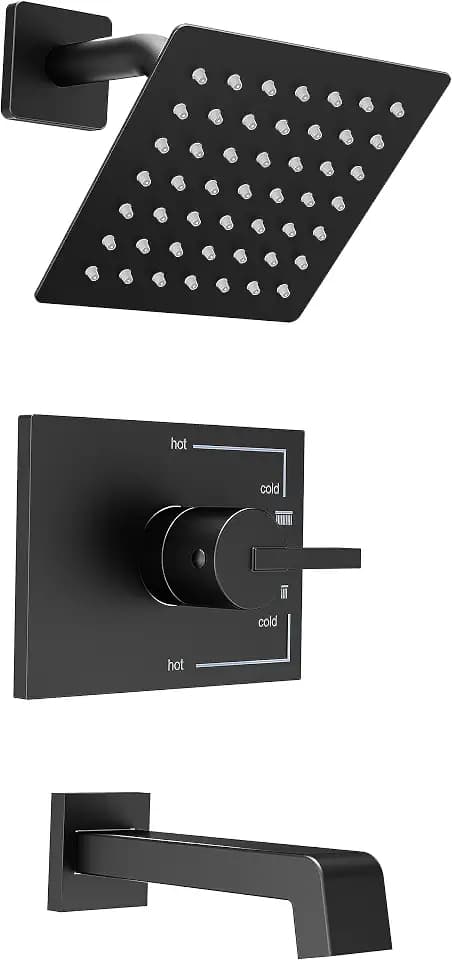 Black Bath Tub Faucet Set, 6" Showerhead Shower Faucet Set with Tub Spout