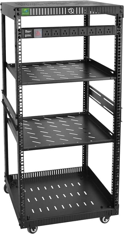 RIVECO 22U Network Rack with Reinforced Top & Bottom Vented Plates - 4 Rolling Wheels Floor Standing for 19" Equipment & Stereo Gear - Including 2PCS Shelves & Rail Mount PDU