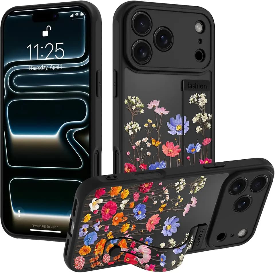 OOK Colorful Floral Phone Case with Strap Stand Fit for iPhone 17 Pro