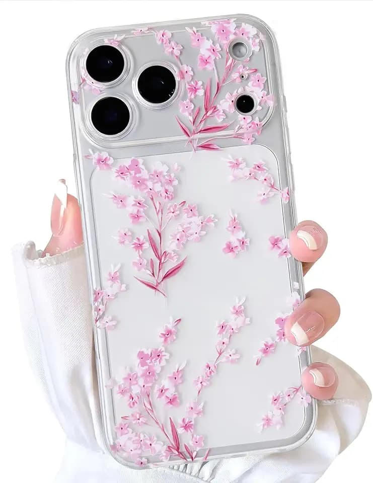 NITITOP for iPhone 17 Pro Case Cute Clear Flower Floral - Pink