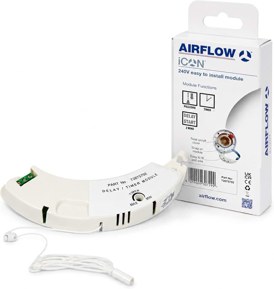 Airflow iCON DTM Modul für iCON 15,30 & 60 – 230V – 2 Min Startverzögerung, 2–45 Min Nachlauf, Zugschalter, einfache Nachrüstung, leiser Betrieb, 3 Jahre Garantie