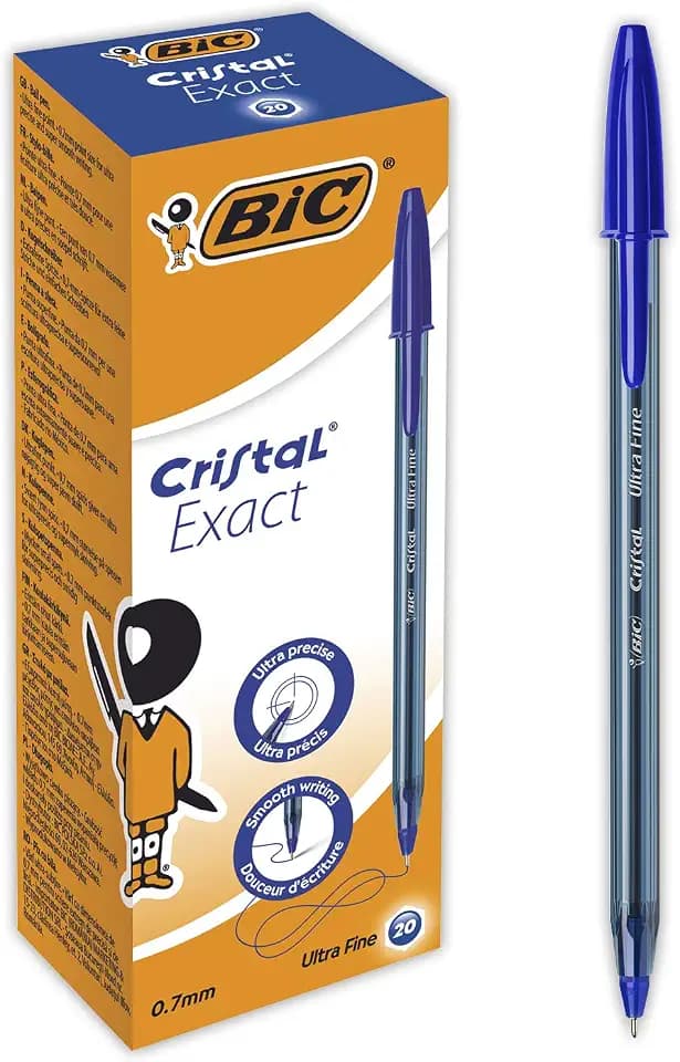 BIC Crystal Exact Fine Point Pens (0.7 mm) - Blue, Box of 20