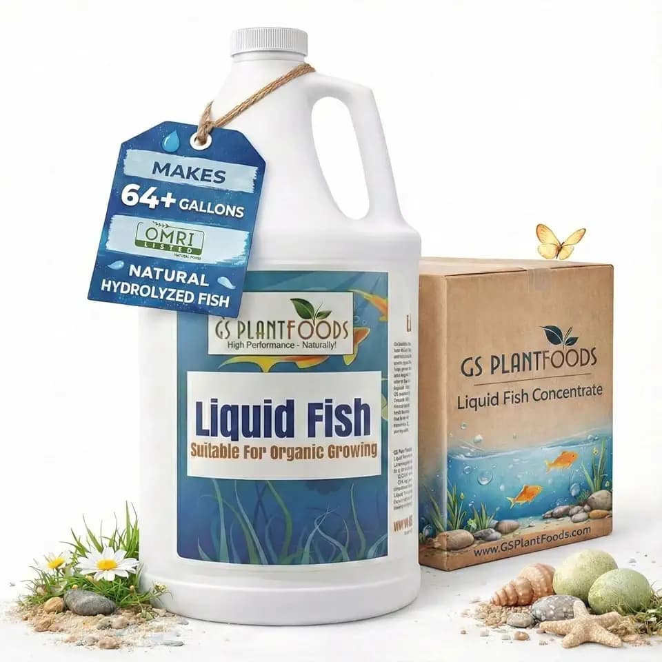 GS Plant Foods Liquid Fish Fertilizer - Organic Material Review Institute Listed (1 Gallon) – Natural Hydrolyzed Fish Fertilizer for Gardens, Lawns & Container Growing