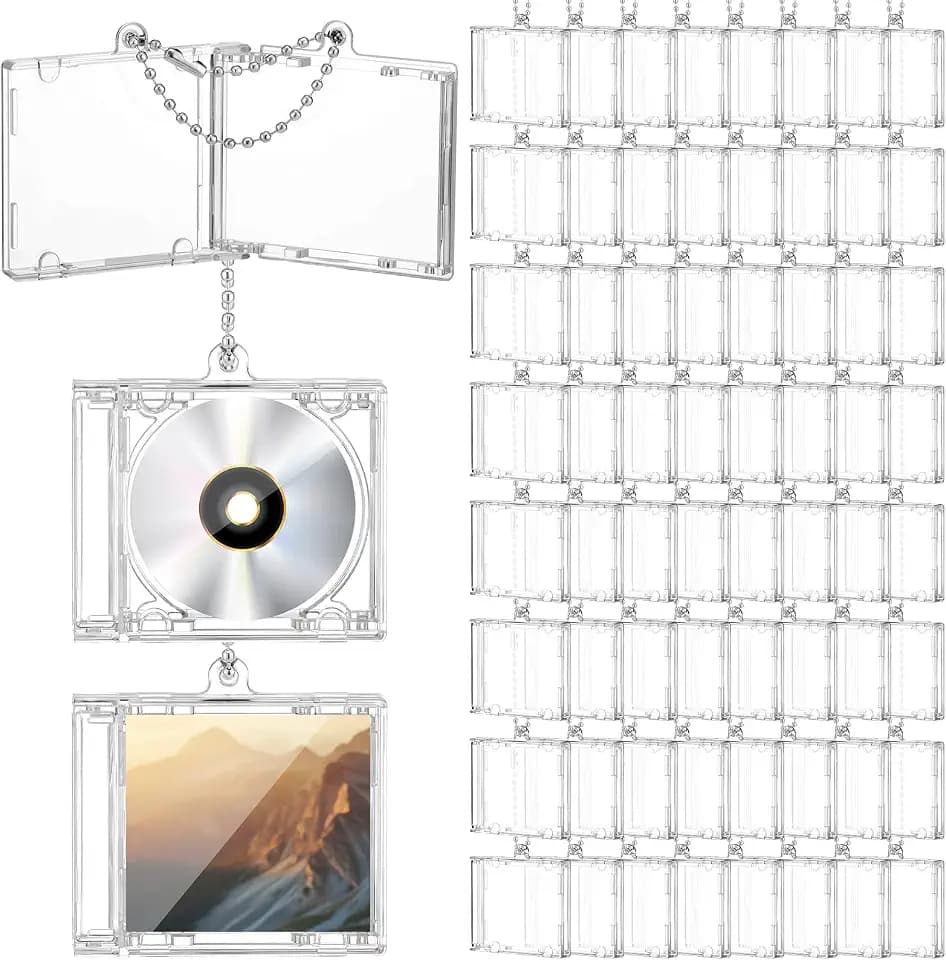 Misdary 40 Pcs Mini Cd Keychain Album Cases Plastic Cd Cases Bulk,Silver
