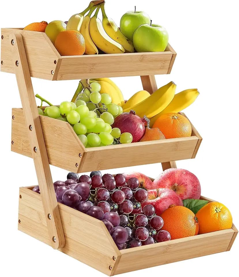 Youyijia Bambus-Obstkorb 3-stöckiger Obstkorb Bambus Obst und Gemüse Aufbewahrung Obstschale für Küchenarbeitsplatte Home Dekorative Lagerung Von Küchenmöbeln (3-Stöckiger)