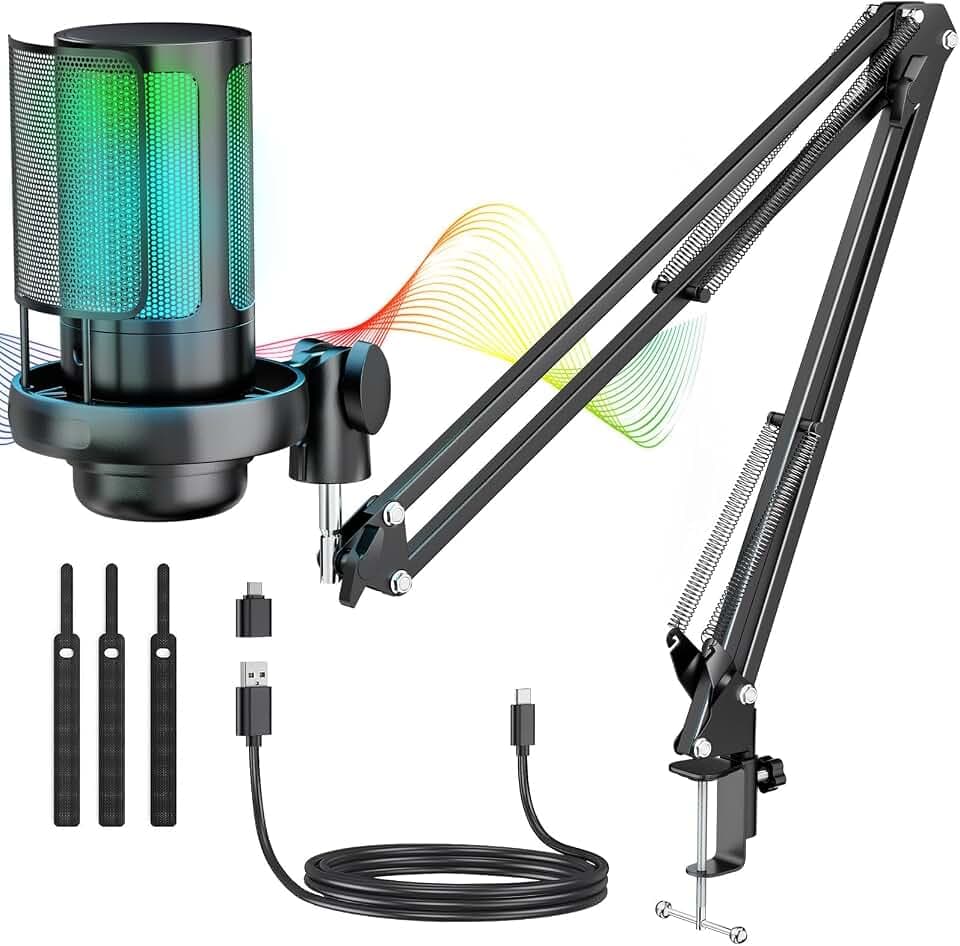 Anykuu Kondensator Microphone Kit Professional, 192kHZ/24 USB Gaming Mikrofon PC Streaming Podcast USB Mikrofon Popschutz, für Gaming/Studio/Youtuber Karaoke/Podcasting