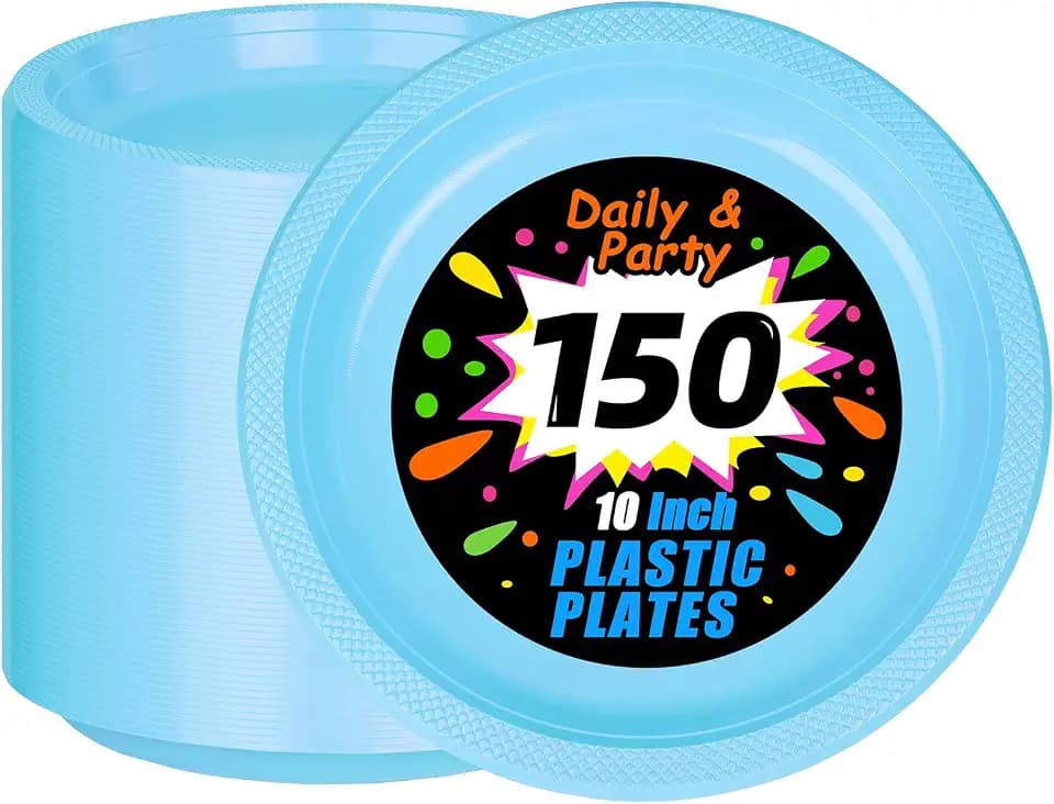 WELLIFE 150 Pcs 10 Inch Light Blue Plastic Plates