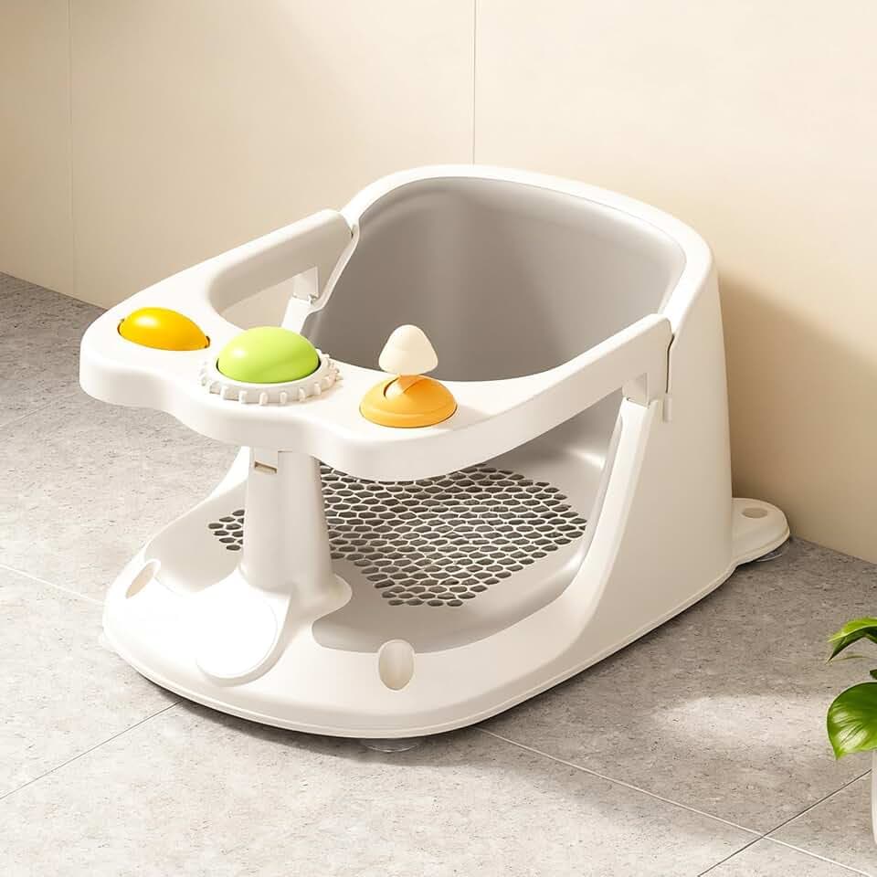 DEANIC Badewannensitz Baby ab 6 Monate - Badesitz mit Rutschfesten Saugnapfen, Netzsitz-Design zur Verhinderung von Wasseransammlung für mehr Komfort, PP und TPE Material, Grau