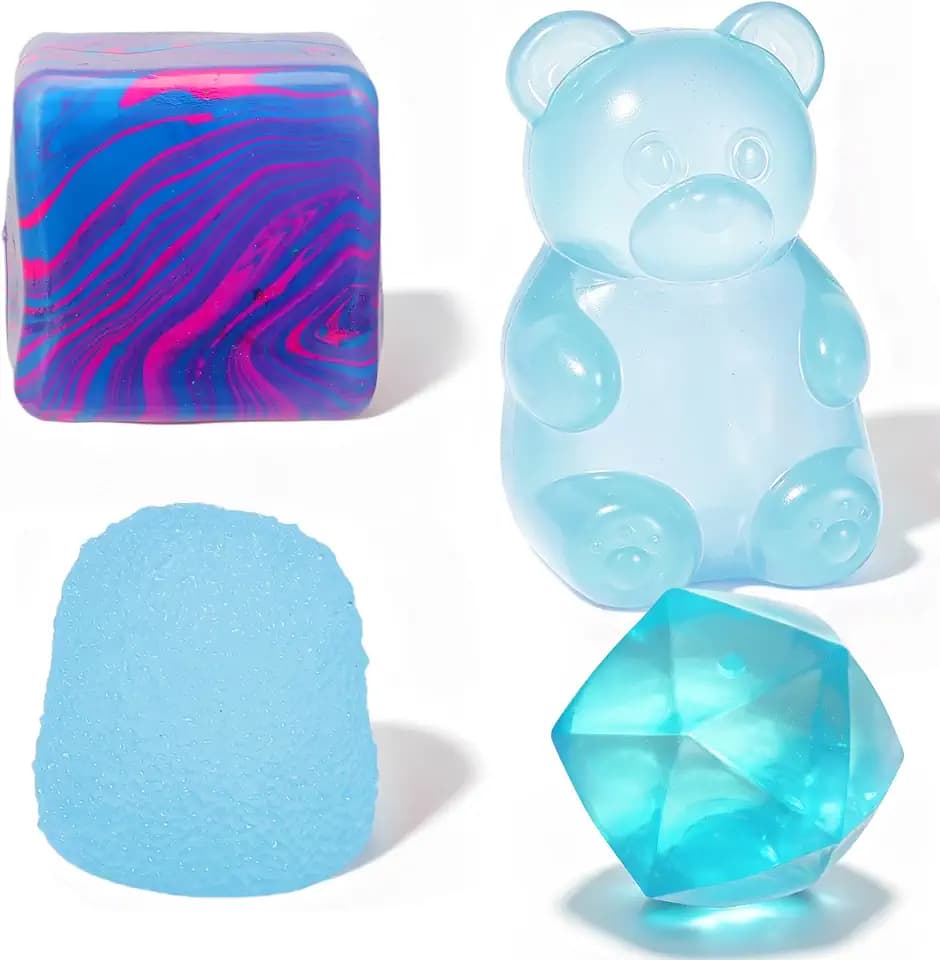 4Pcs Blue Taba Squishy Fidget Toys, Bear Cube Gummy Masonry Ice Stress Balls for Kids and Adults, Squishies Cube, Sensory Toys for Kids Fidgets for Classroom Prize, Birthday Gifts Party Favors