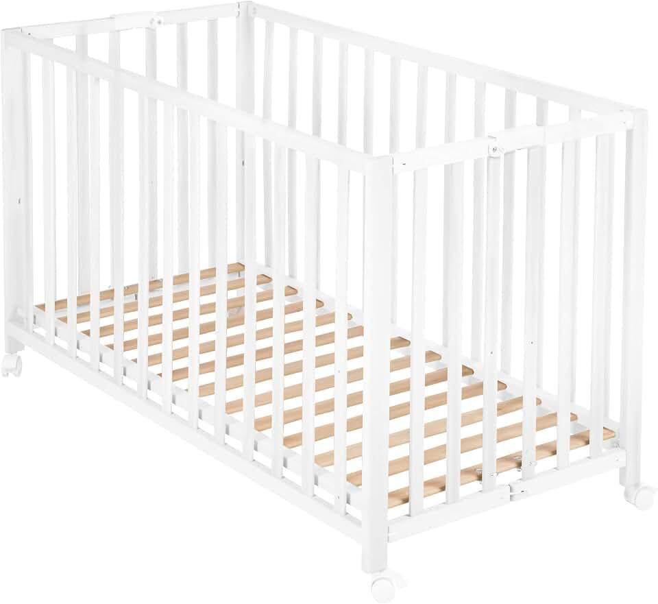 roba Klappbett Fold Up 60 x 120 Babybett aus Holz, Weiß