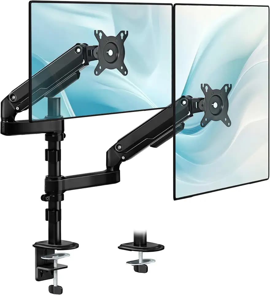 monTEK Vertical Stacked Dual Monitor Stand, 17–32", Full Motion Desk Mount