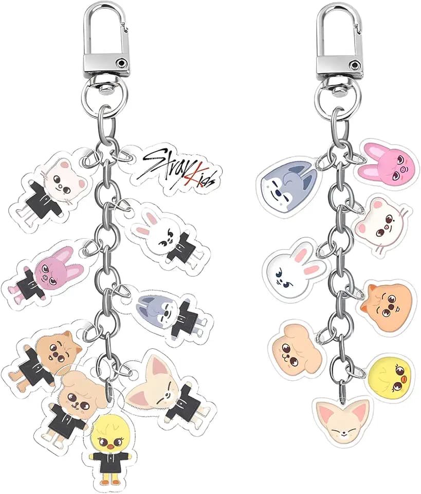 2 Stück Acryl Schlüsselanhänger Set, leichte Taschenanhänger mit niedlichen Cartoon-Tiermotiven, Rucksack Dekoration für Kpop Musikfans