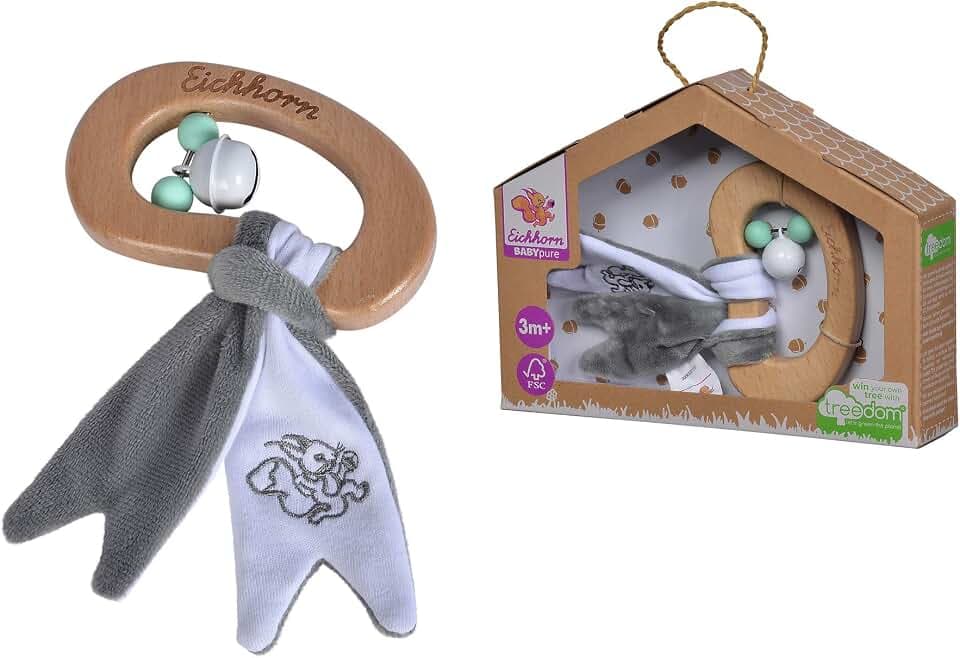 Eichhorn - Baby Pure Rassel - aus FSC 100% zertifiziertem Buchenholz, nachhaltiges Holzspielzeug, mit Knisterfolie, BPA frei, für Kinder ab den ersten Lebensmonaten geeignet