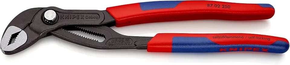 KNIPEX Cobra Wasserpumpenzange, 250 mm, Muttern bis 46 mm, 87 02 250 | Rohre bis 52 mm, Feinverstellung per Knopfdruck, Rohrzange