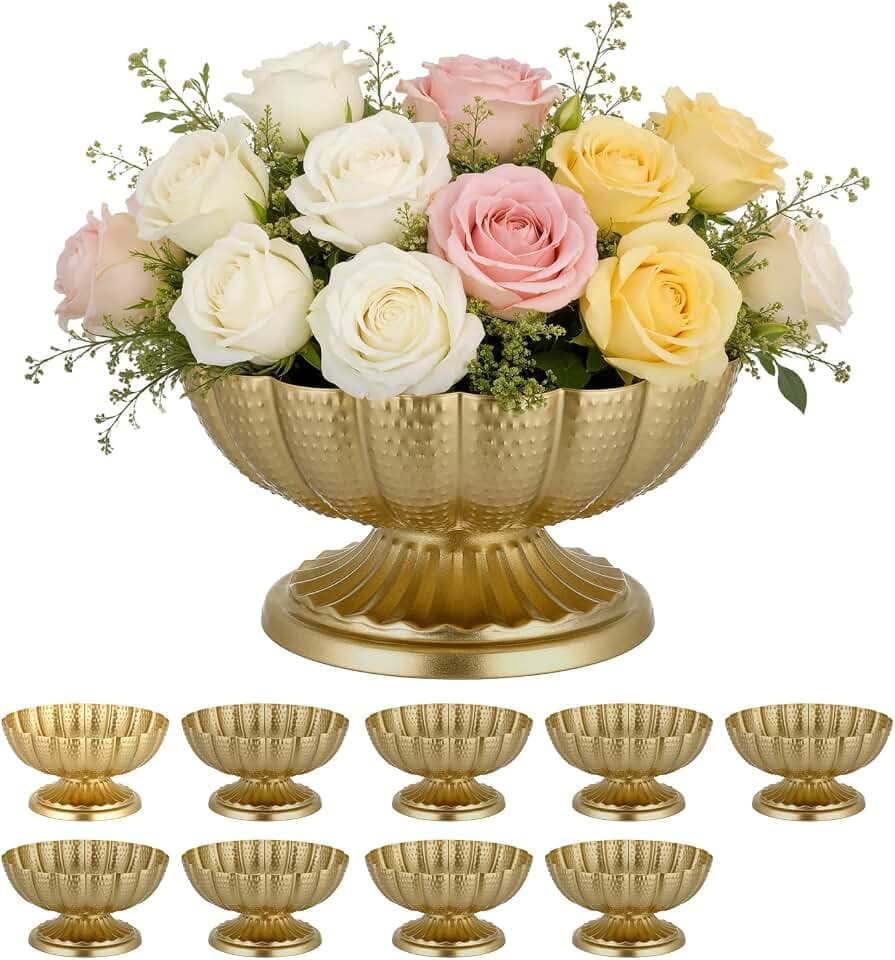 VEVOR 10 STK. Hochzeitsvasen Tafelaufsatz Blumenvasen für Hochzeit 10 cm Hoch, Metall Tafelaufsatz Vasen mit Blumenständern, Blumenschale Tischdeko für Hochzeiten Party Jubiläumsfeier Zeremonie, Gold