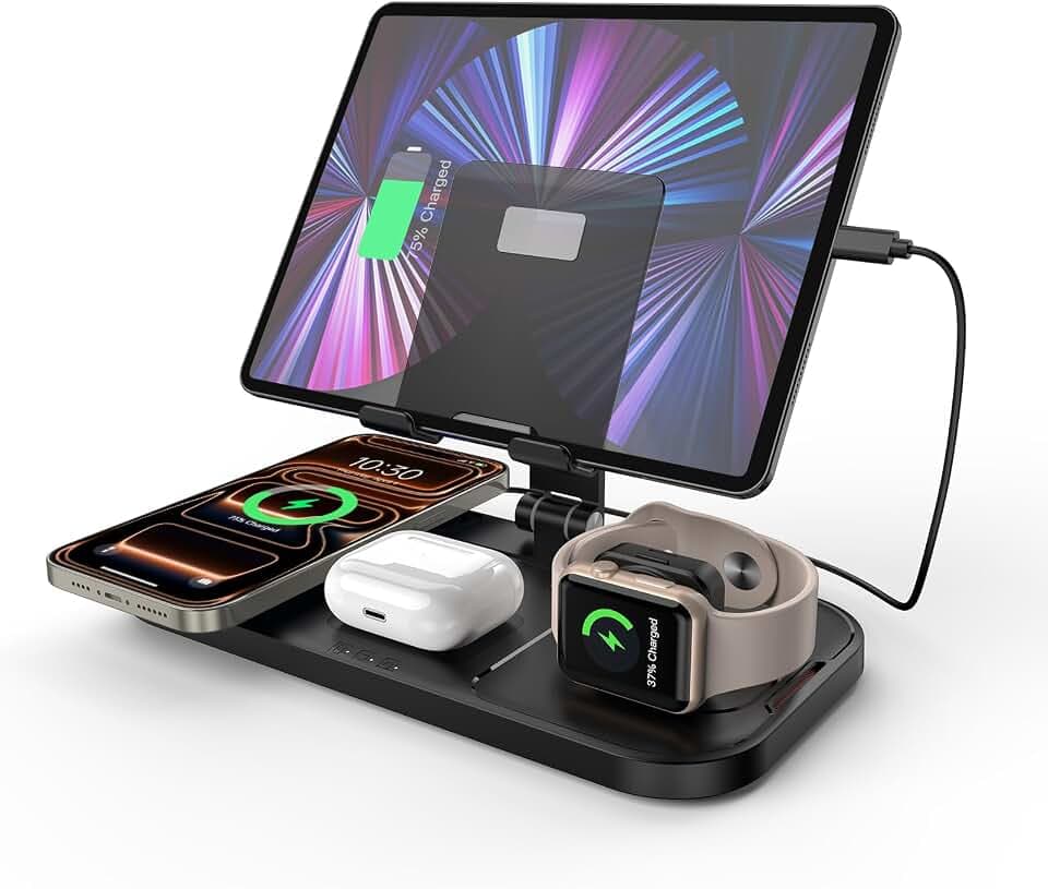 Wireless Charger 4 in 1 for Apple Charging Station for iPhone 17 Pro Max/16/15 Series, AirPods Pro 2, iPad Stand, Watch Charger for iWatch Series 10/9/8, Wireless Charging Station for Multiple Devices