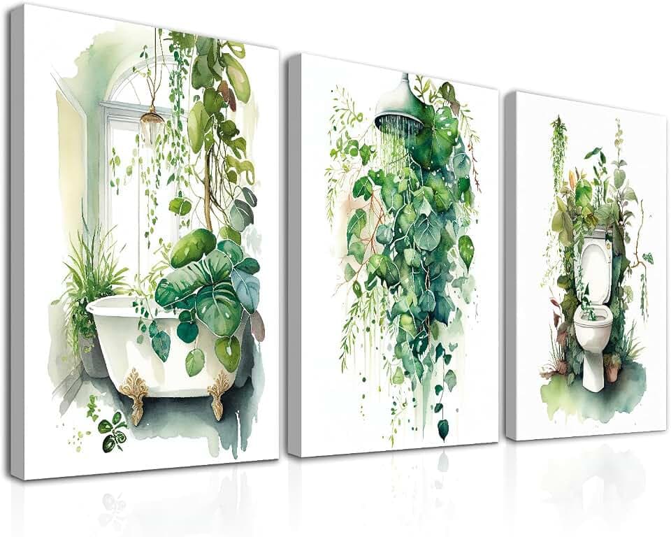 Dazzlewall 3Pcs Gerahmte Botanische Badezimmer Wandkunst Poster, Salbei Grün Tropische Blattdrucke für Badezimmer Waschküche Dekor 12x16 zoll