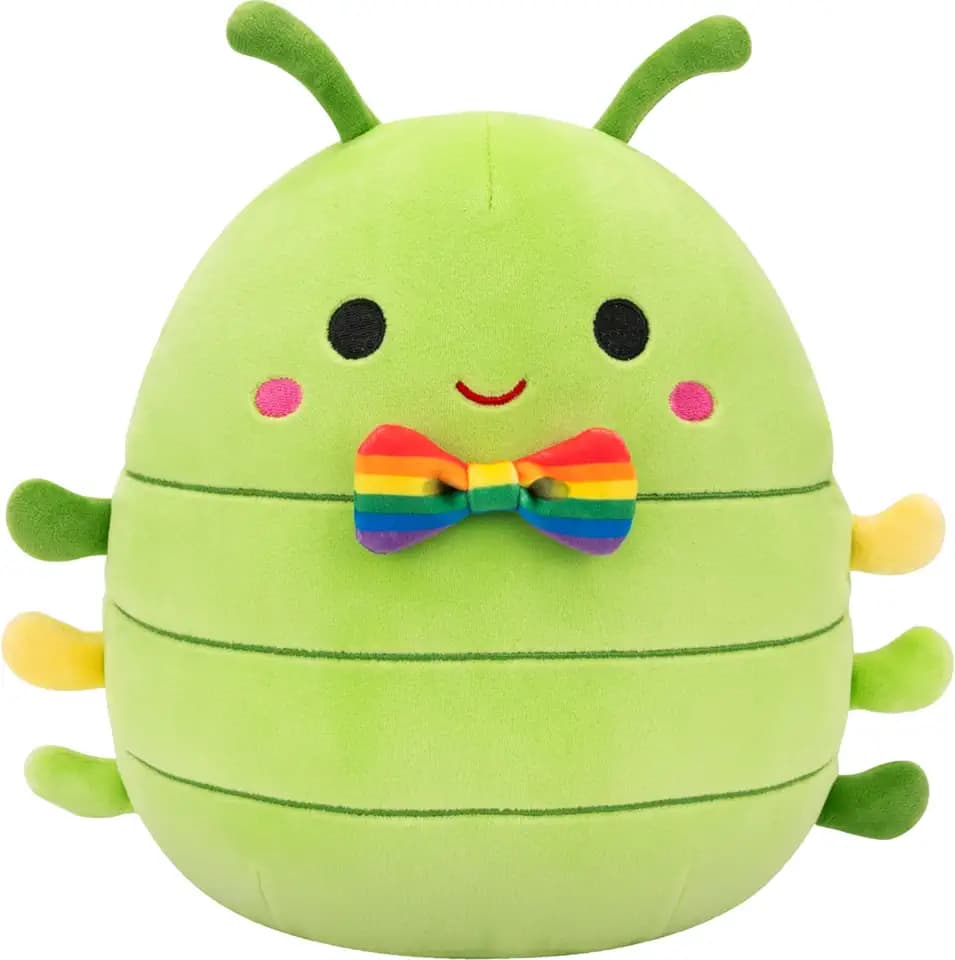 Squishmallows Original 8in Cortez the Green Caterpillar with Rainbow Bowtie – Official Jazwares Plush (Little)