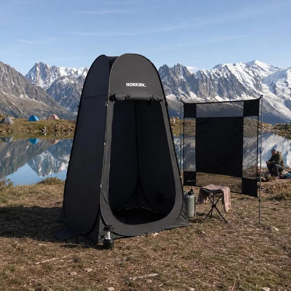 Pop Up Privacy Tent with Mesh Bottom – Portable Camping Shower & Changing Tent, Outdoor Dressing Room, Toilet Stall & Privacy Shelter for Beach, RV, Tailgating & Travel, Black