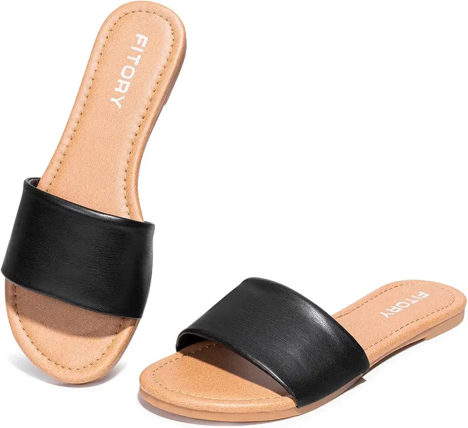 FITORY Women's Slide Sandals Fashion Round Toe with Classic Single Strap