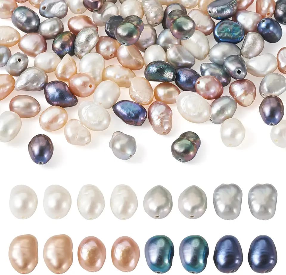 Beadthoven 100 Stück natürliche Süßwasser-Zuchtperlen, 4 Stile, gefärbte Reis-Barock-Süßwasserperlen für Bastelarbeiten, Schmuckherstellung, Loch: 0,5~0,7 mm