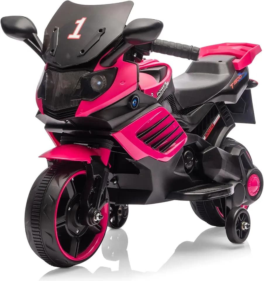 GarveeLife 6V Kids Motorcycle, Electric Ride On Car Toy with Training Wheels, Working Headlight, Horn & Music, Battery Powered Ride On Motorcycle Toy for Toddler Kids Boys Girls Ages 3-5, Rose