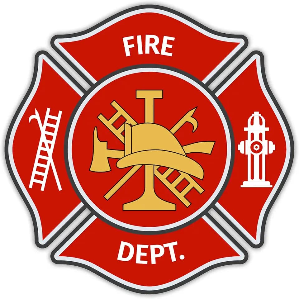 Fire Dept Maltese Cross Shaped Sticker - Red Yellow Firefighter, First Responder Stickers Helmet Car (9" x 9")