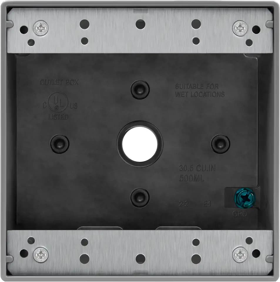 ENERLITES Weatherproof Outlet Box with Five 1/2-in Threaded Outlets, Outdoor Electrical Box, 5 Holes 0.50” Each, 2-Gang, 4.53” Height x 4.53” Length x 2.16” Depth, EN2550 Grey