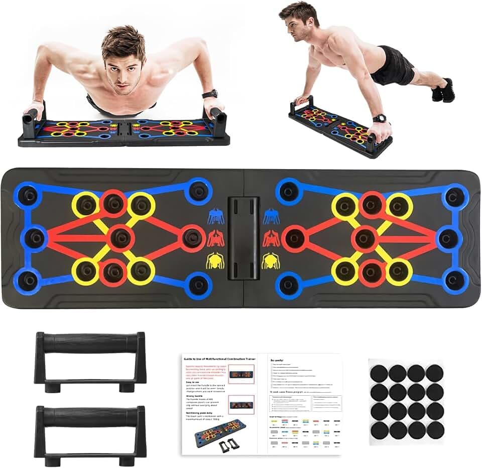 Push Up Board Fitness, Multi-Functional Pushup Training Board with Handles, Foldable Floor Chest Muscle Exercise Fitness Equipment Burn Fat Push Up Bar for Strength Training, Chest, Arms & Core