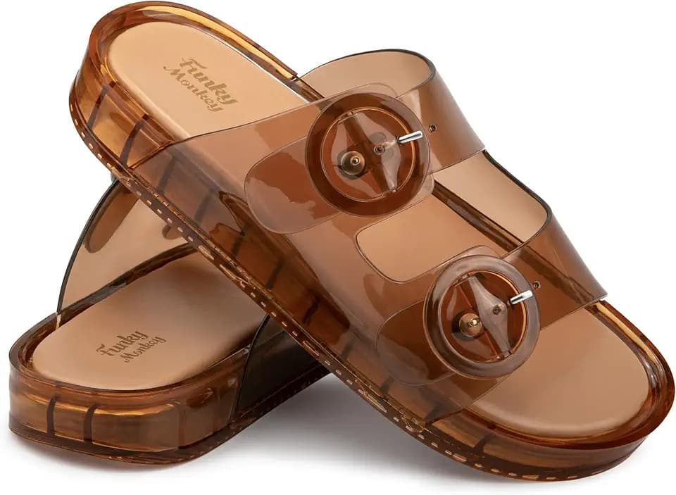 FUNKYMONKEY Women's Comfort Slides Non-Slip Lightweight Flat Beach Sandals