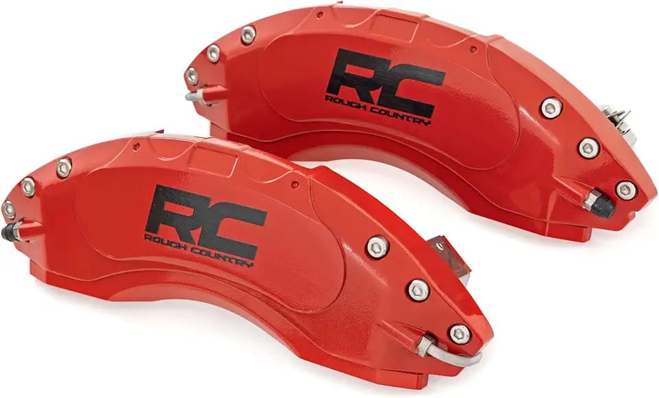 Rough Country Rear Brake Caliper Covers for Jeep Wrangler JK/Wrangler Unlimited (2007-2018) - Red Corrosion Resistant Finish, 6061-T6 Aluminum, Rear Brake Caliper Cover (Set of 2)