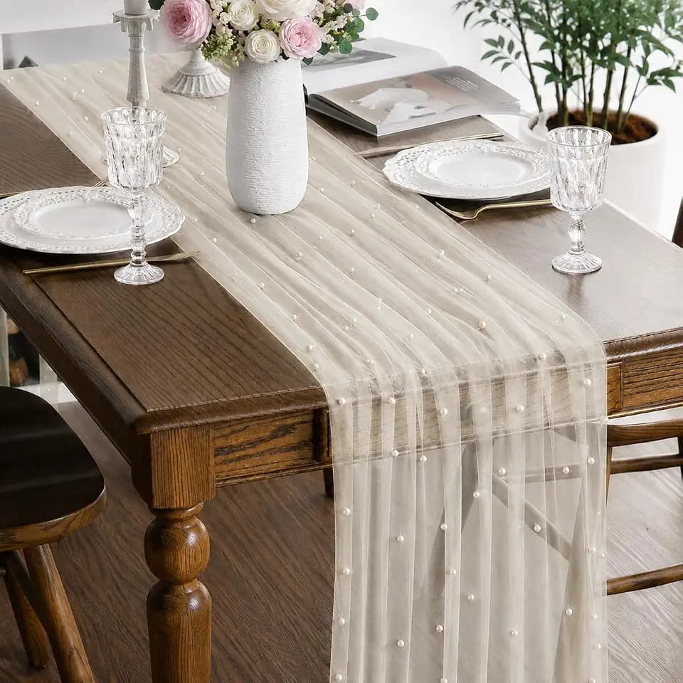 Pearl Beige Table Runner 10FT Wedding Bridal Baby Shower Party Décor
