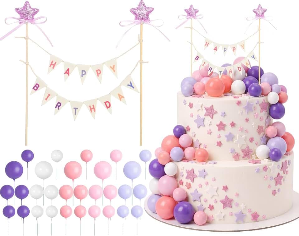 31 Pcs Happy Birthday Cake Topper, Purple,Pink,Blue