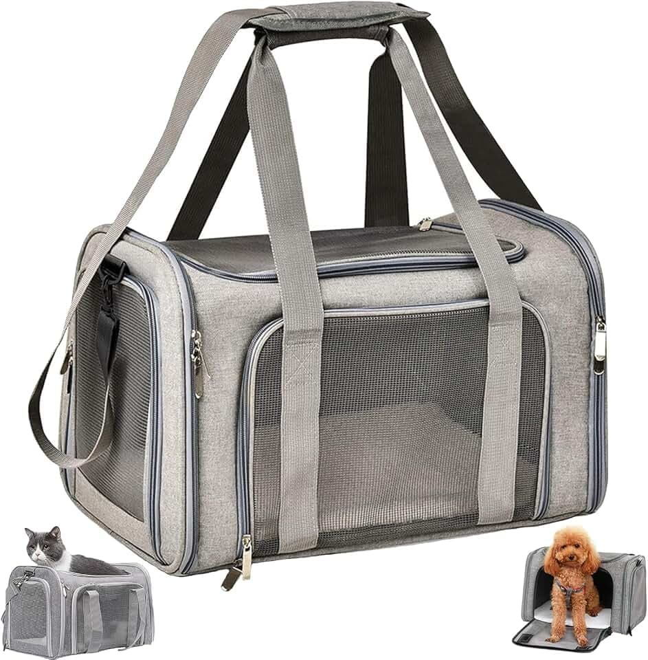 Transporttasche für Katze Hund, Hundetransportbox, Faltbare Katzentransportbox, Tragbar, 8kg Katzen Hunde Tragebox, für Mittelgroße Hunde, Katze (Grau, L 50 x B 34 x H 34 cm)