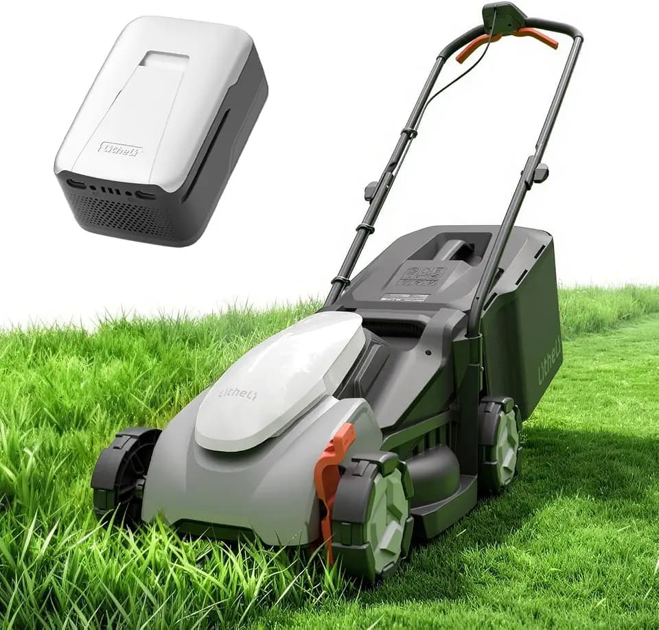 Litheli 14 Inch Cordless Lawn Mower 8.0Ah Battery Powered, Brushless Motor Push Mower, 5 Position Height Adjustment 25-65mm, 9 Gallon Grass Collection Bag, Lightweight for Mid Sized Yards