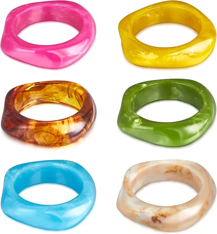MEDOJO 6 Pcs Colorful Square Acrylic Resin Bangle Bracelet Wide Geometric Irregular Geometric Wristbands Cuff Bangle Bracelet for Women