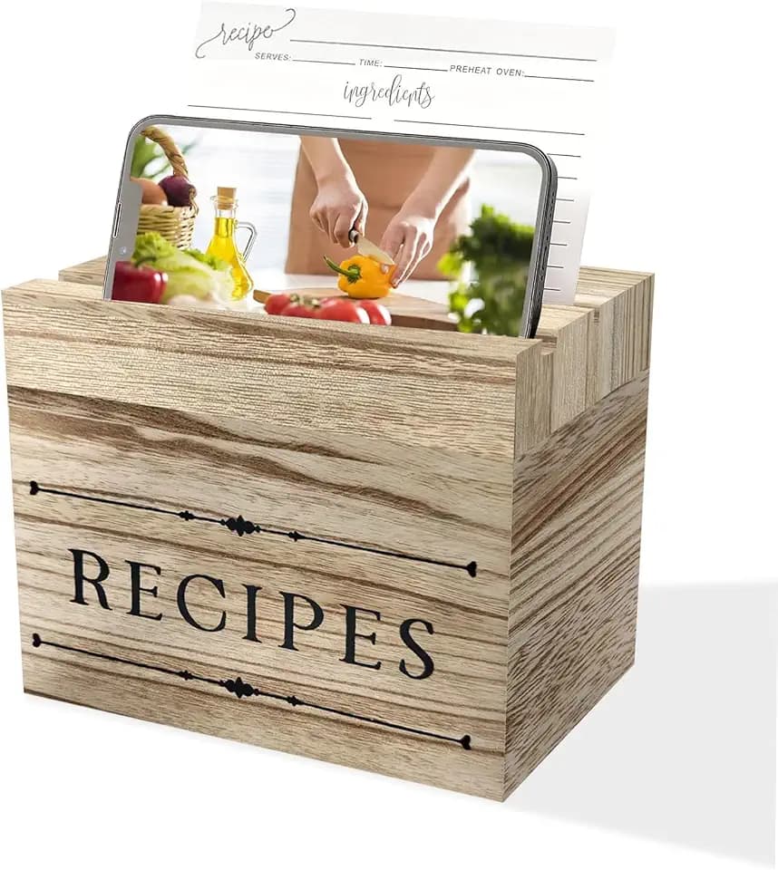 Vintage Wooden Recipe Card Box Set with 50 Blank 4x6 Cards