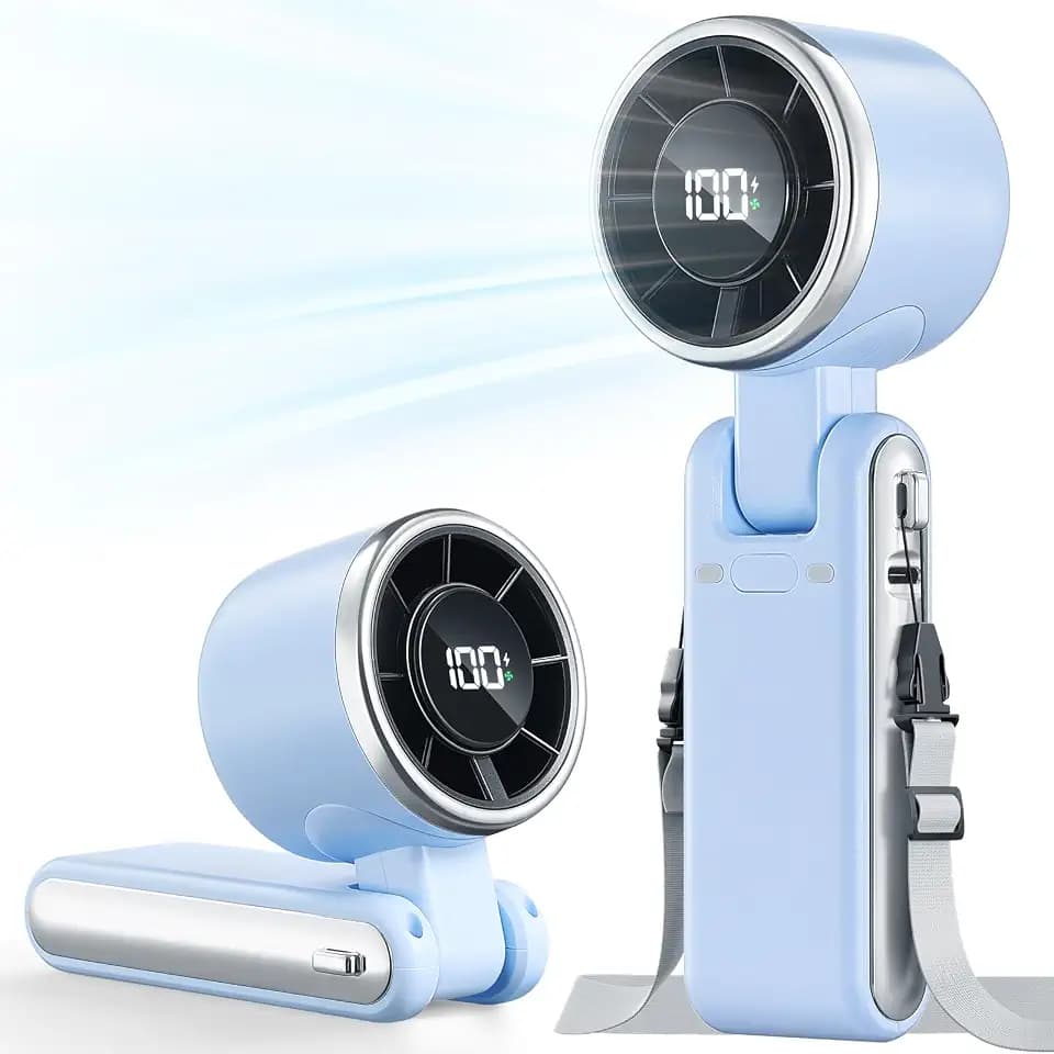 Portable Handheld Turbo Fan - 5 Gear High Speed 4000mAh Rechargeable Mini Personal Hand Fan Blow Cold Air, Battery Operated Travel Essentials, Gifts for Women, Men (Dew Drop Blue)