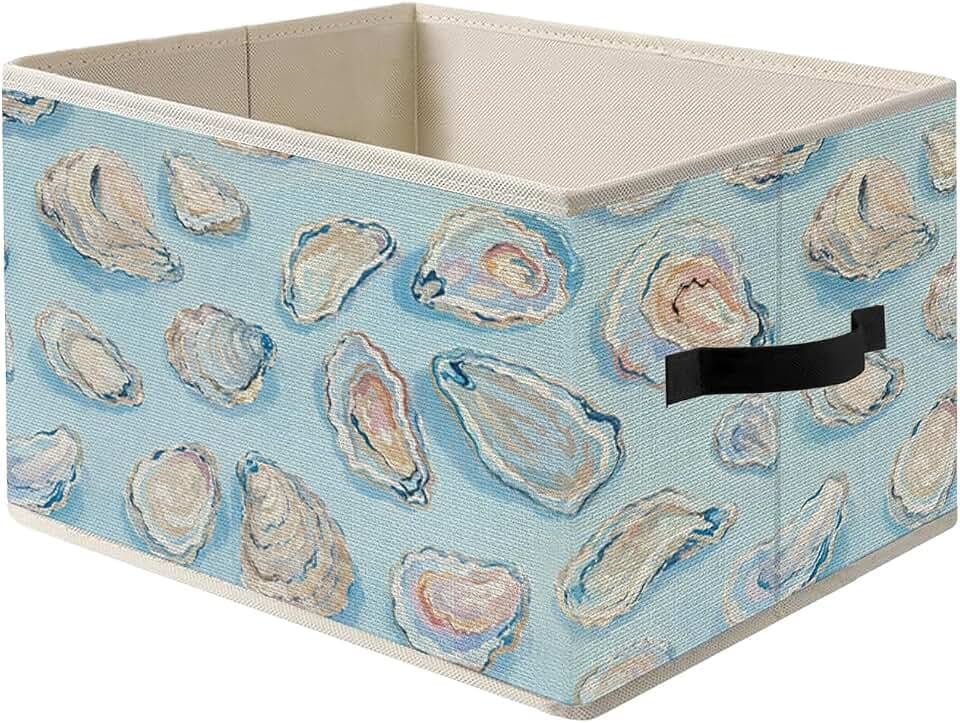Sky Blue Coastal Beach Ocean Oyster Storage Basket with Handles
