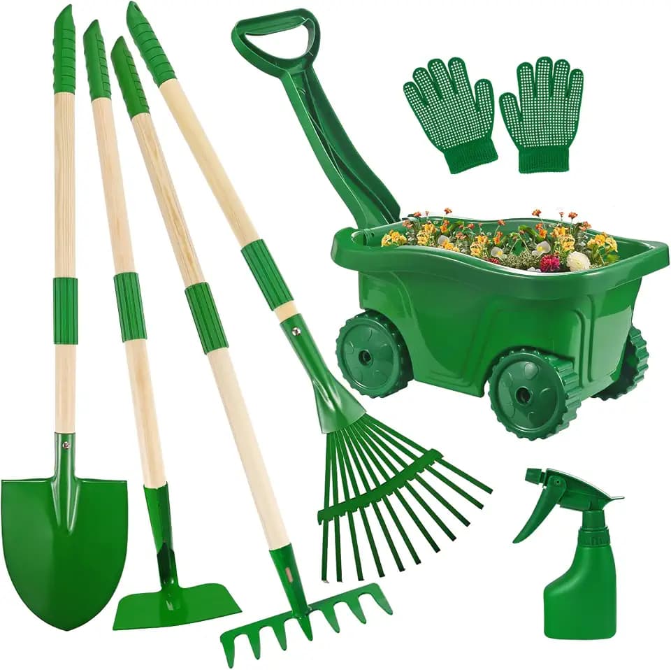 Duckura Kids Gardening Tools Set - 7pcs Wheelbarrow Set for Kids