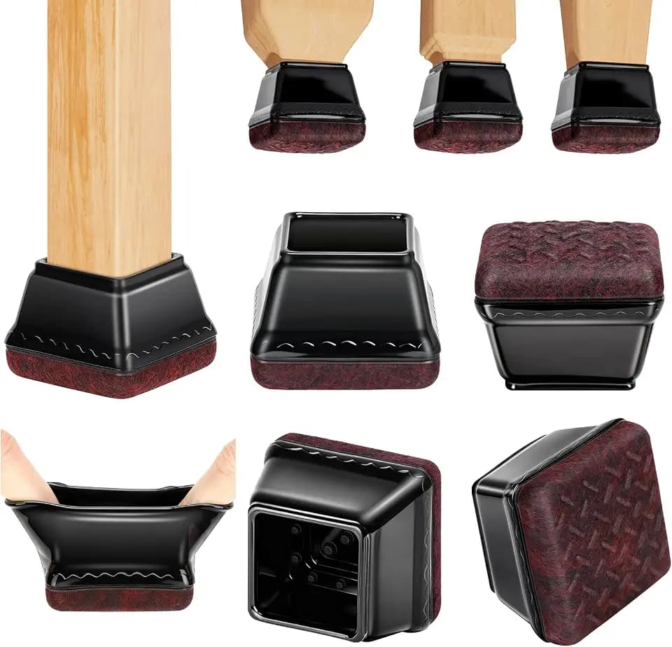 Euqvunn 18 Stück Stuhlbeinkappen, Filzgleiter für Stühle Schwarz mit Filzpolstern, Rechteckig Stuhlbeinschoner für Holz-/Fliesenböden, Keine Kratzer, Kein Geräusch (Passend: 35-45mm)