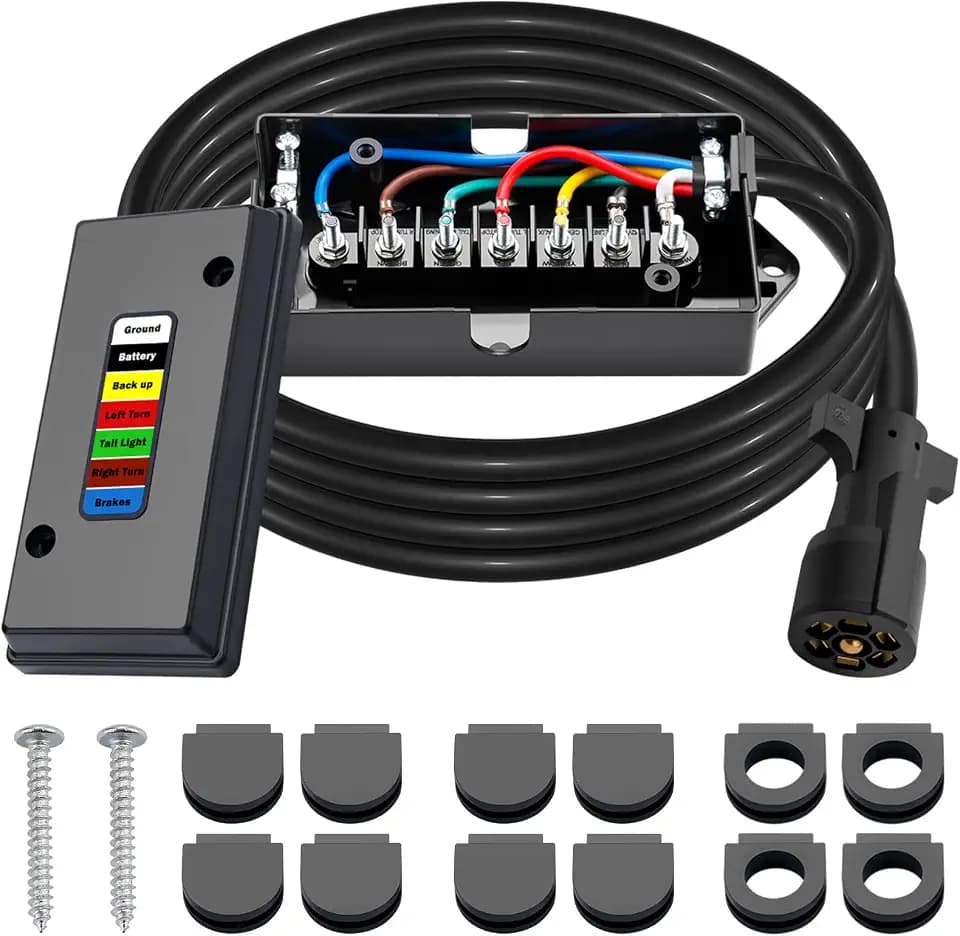 CheeMuii 8 FT 7 Way Trailer Wiring Harness Kit Junction Box 7 Trailer Cord