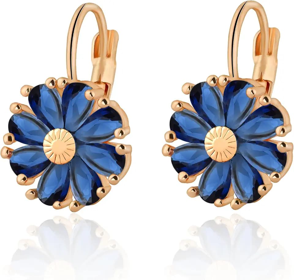 14K Gold Plated Flower Earrings Birthstone Leverback Earrings