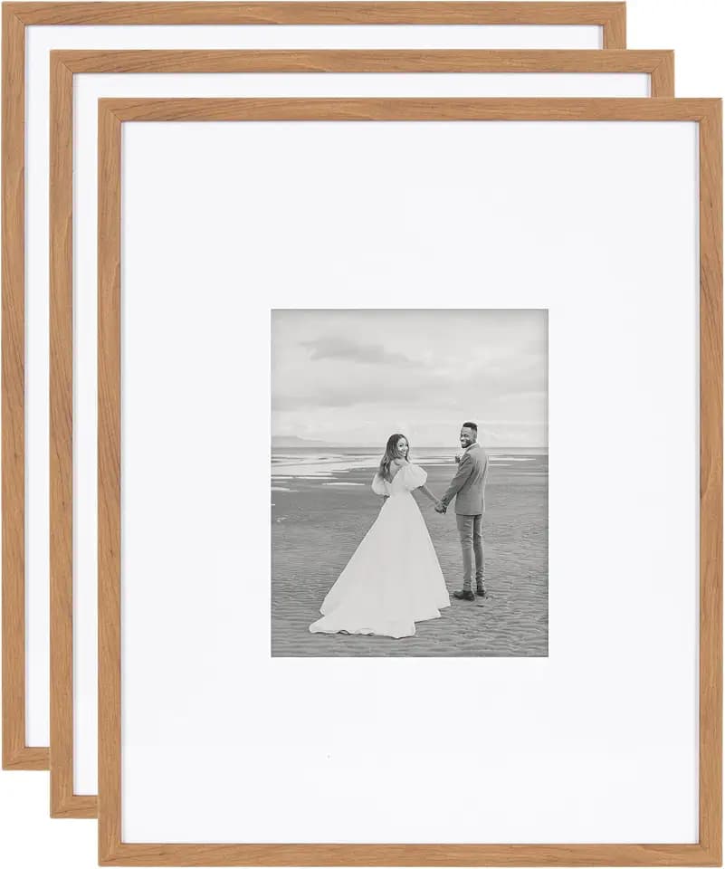 Kate and Laurel Gallery Rectangle Picture Frame Set of 3, 16 x 20 matted to 8 x 10, Brown, Modern Three-Piece Photo Frame Set for Gallery Wall Decor in Living Room Wall Display