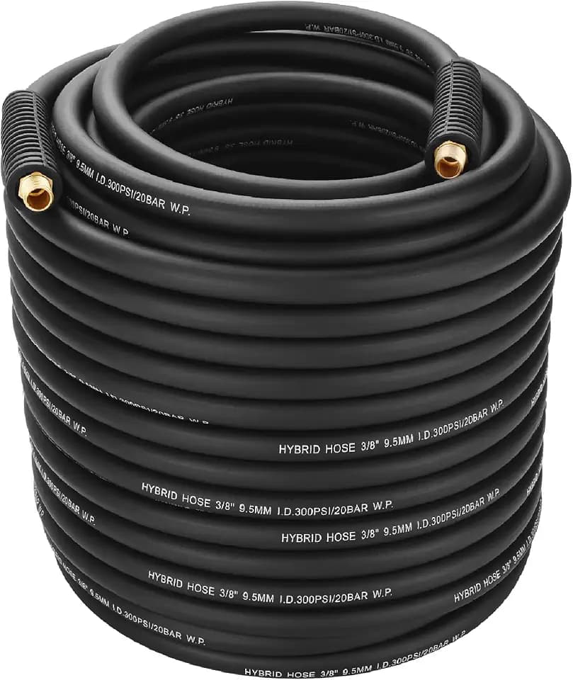 3/8" Hybrid Air Hose 150ft,1/4"MNPT Fittings,Heavy Duty Air Compressor Hose,Non-Kinking, Lightweight, Flexible In Extreme Cold Weather, Excellent UV, Oil and Abrasion Resistant,300 PSI